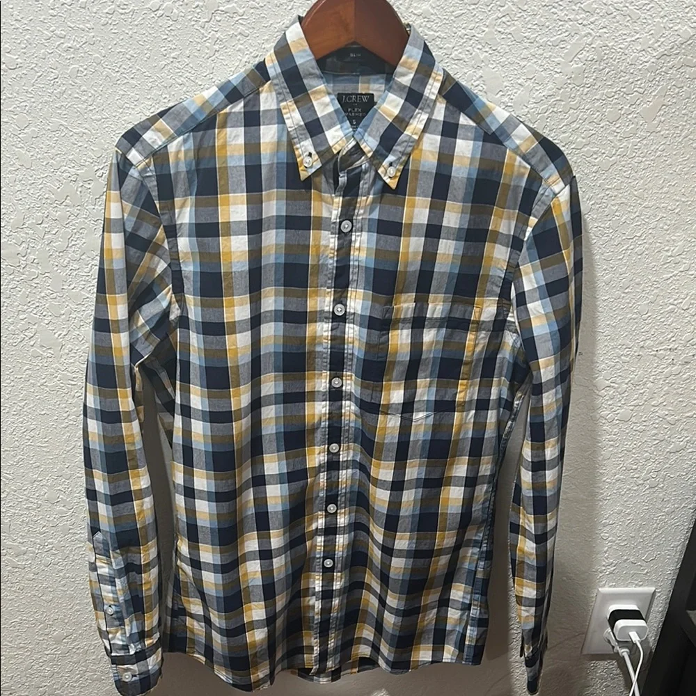 J.CREW flex washed slim size Small Plaid Men's Shirt in Blue, Yellow, GUC